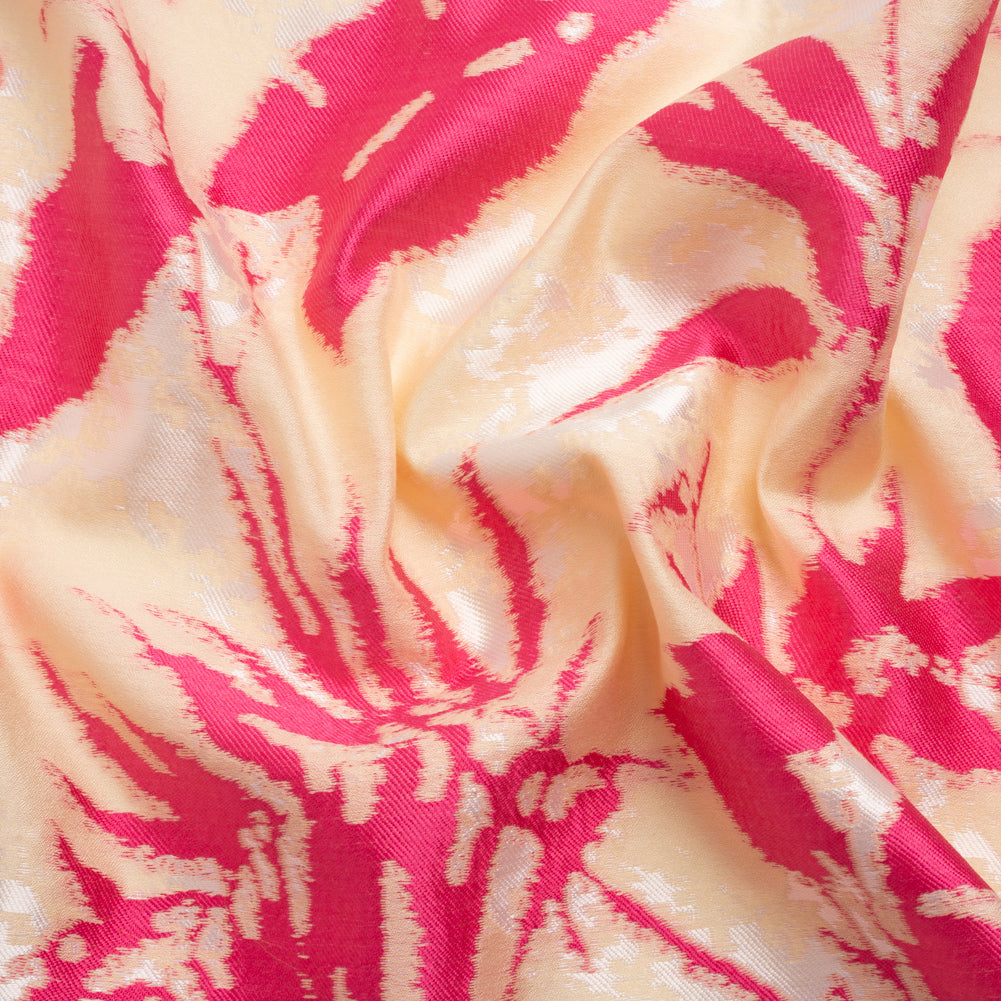 Hot Pink, White and Beige Soft Leaves Lightweight Polyester and Viscose Luxury Brocade - Joann Fabrics