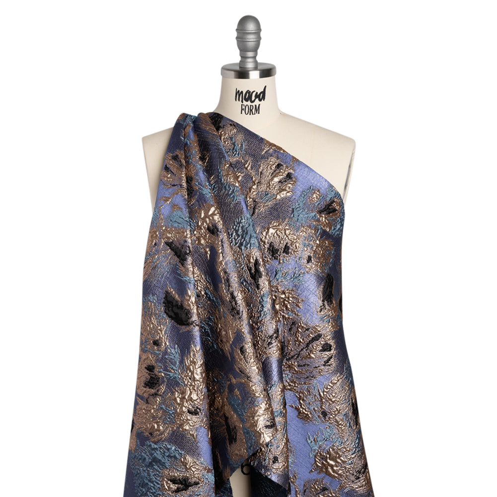Metallic Luxury Brocade - Sky Blue, Gold and Navy Abstract Flora - Joann Fabrics