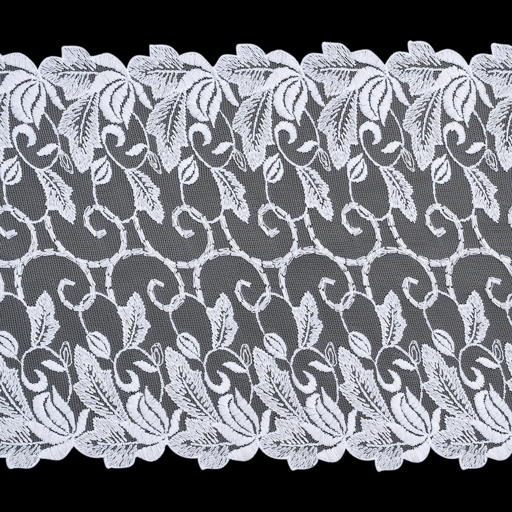Wide Embroidered Lace Tulle Trim with Scalloped Edges - 9.375