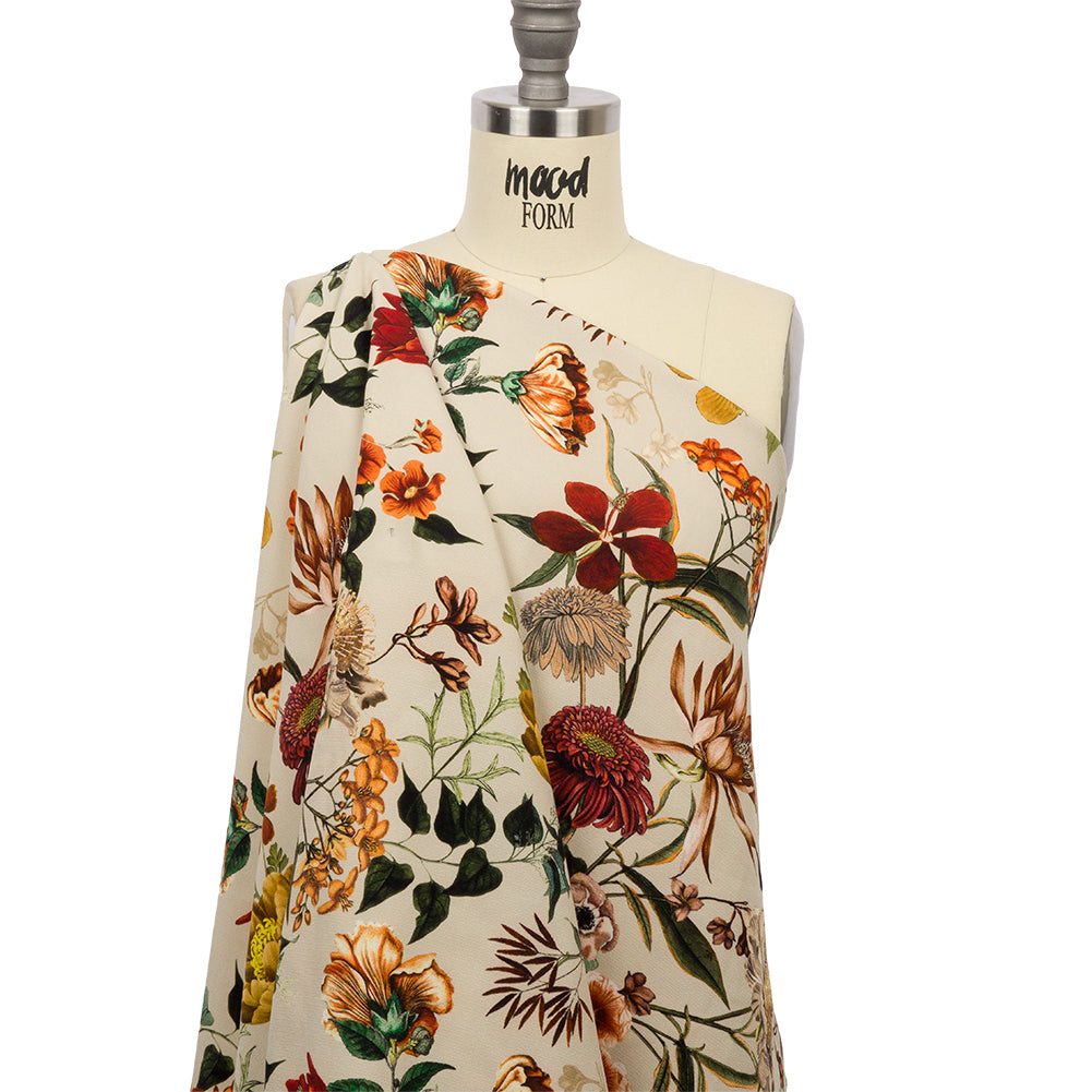 Stretch Polyester Crepe - Beige Floral - Garden of Earthly Delights Print - Mood Exclusive Harvest Collection - Joann Fabrics