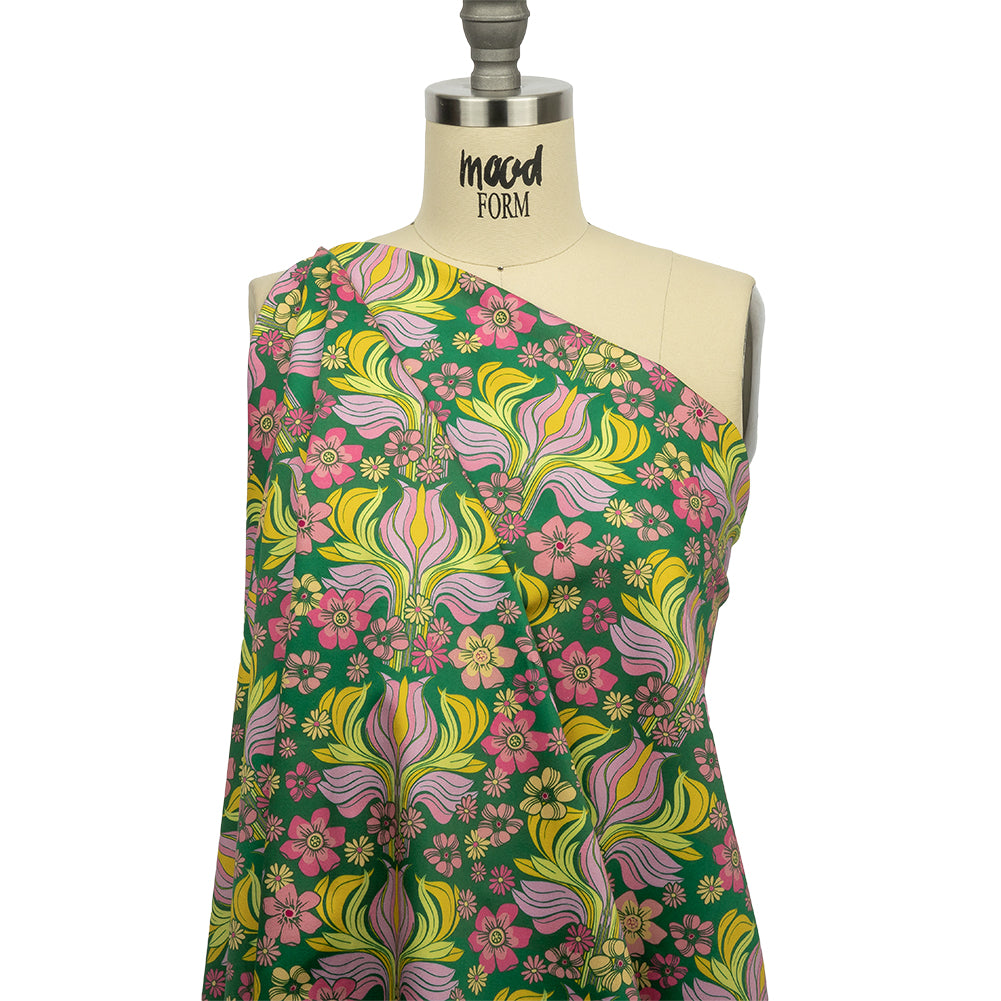 Stretch Cotton Sateen - Green Floral Rows - Flower Shower Print - Mood Exclusive Groove Collection - Joann Fabrics
