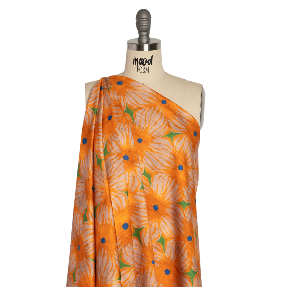 Stretch Cotton Sateen - Orange Floral Grid - Marigold Spritz Print - Mood Exclusive Marigold Collection - Joann Fabrics