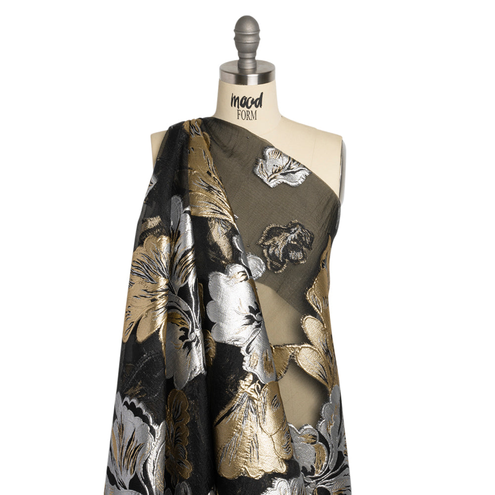 Metallic Gold, Silver and Black Floral Luxury Burnout Brocade Panel - Joann Fabrics