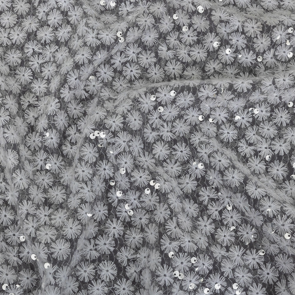 White Daisy Embroidered Netting with Clear Baby Sequins - Joann Fabrics