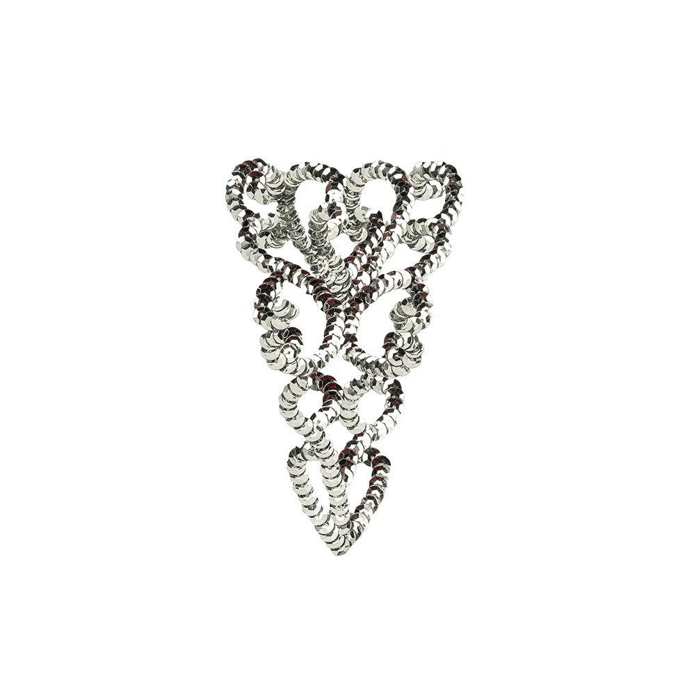 Vintage Silver Sequins Abstract Hearts Applique - 5.125