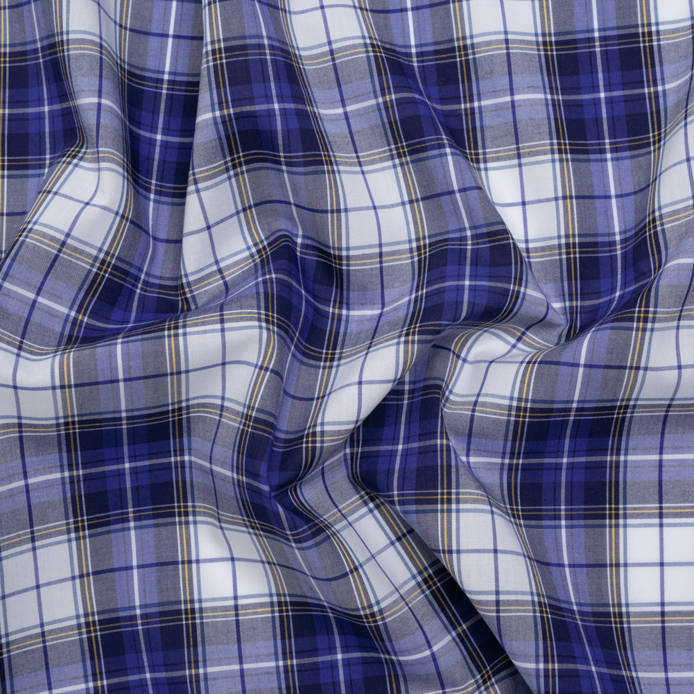 Cotton Shirting Made in Italy - Blue, Yellow and White Plaid - Designer Deadstock - Joann Fabrics