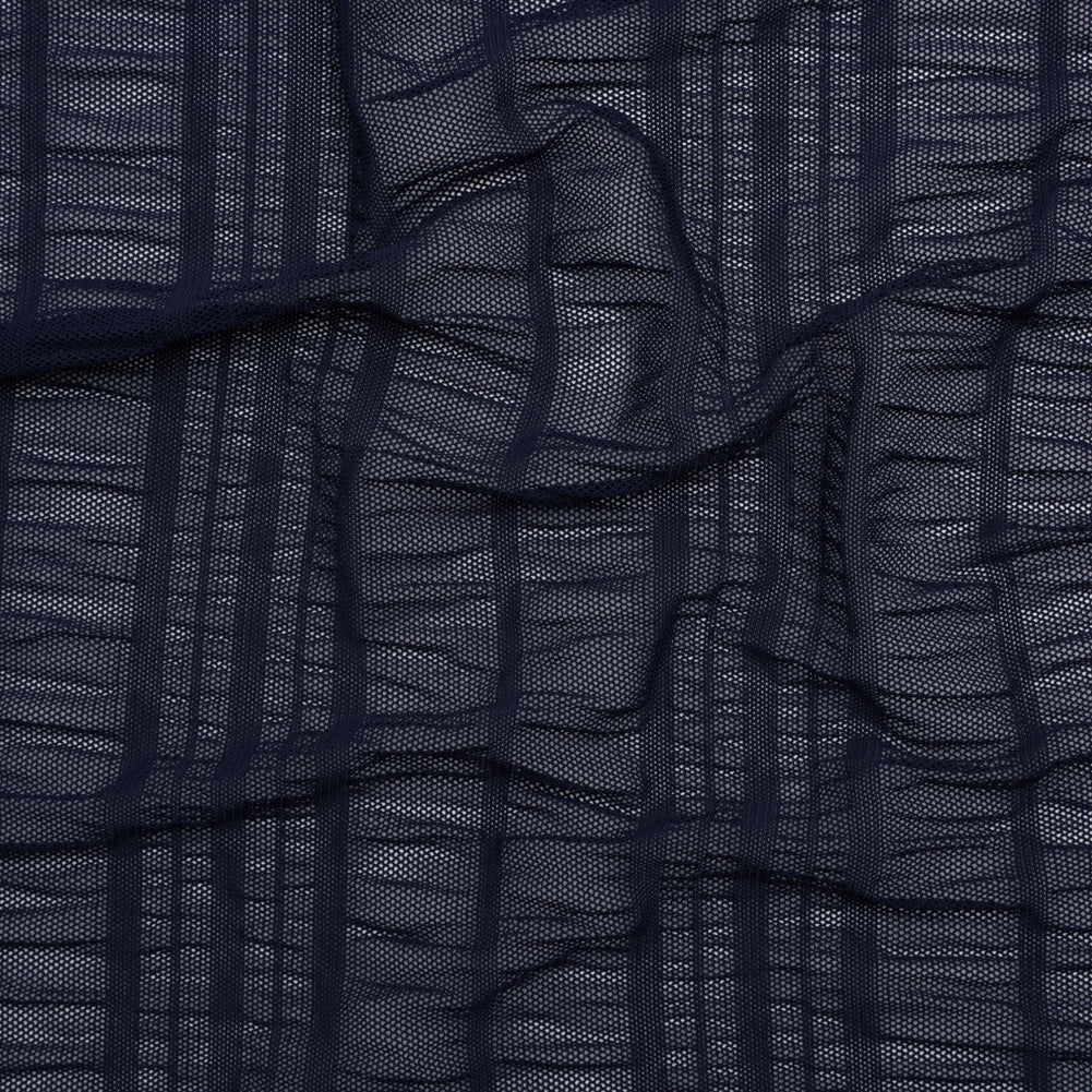 Ruched Stretched Nylon Mesh - Navy Blue Stripes - Designer Deadstock - Joann Fabrics