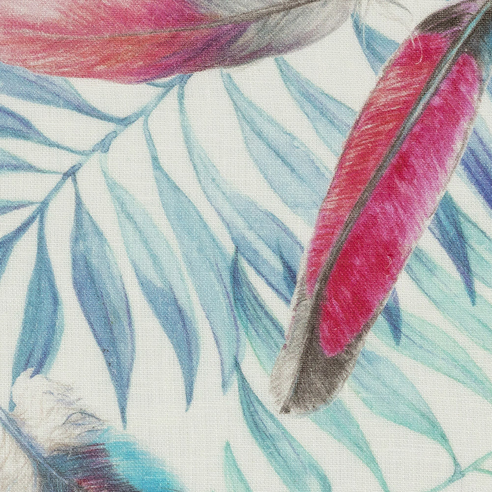 Multicolor Peacock Feathers and Aqua Ferns Printed Linen Woven - Joann Fabrics