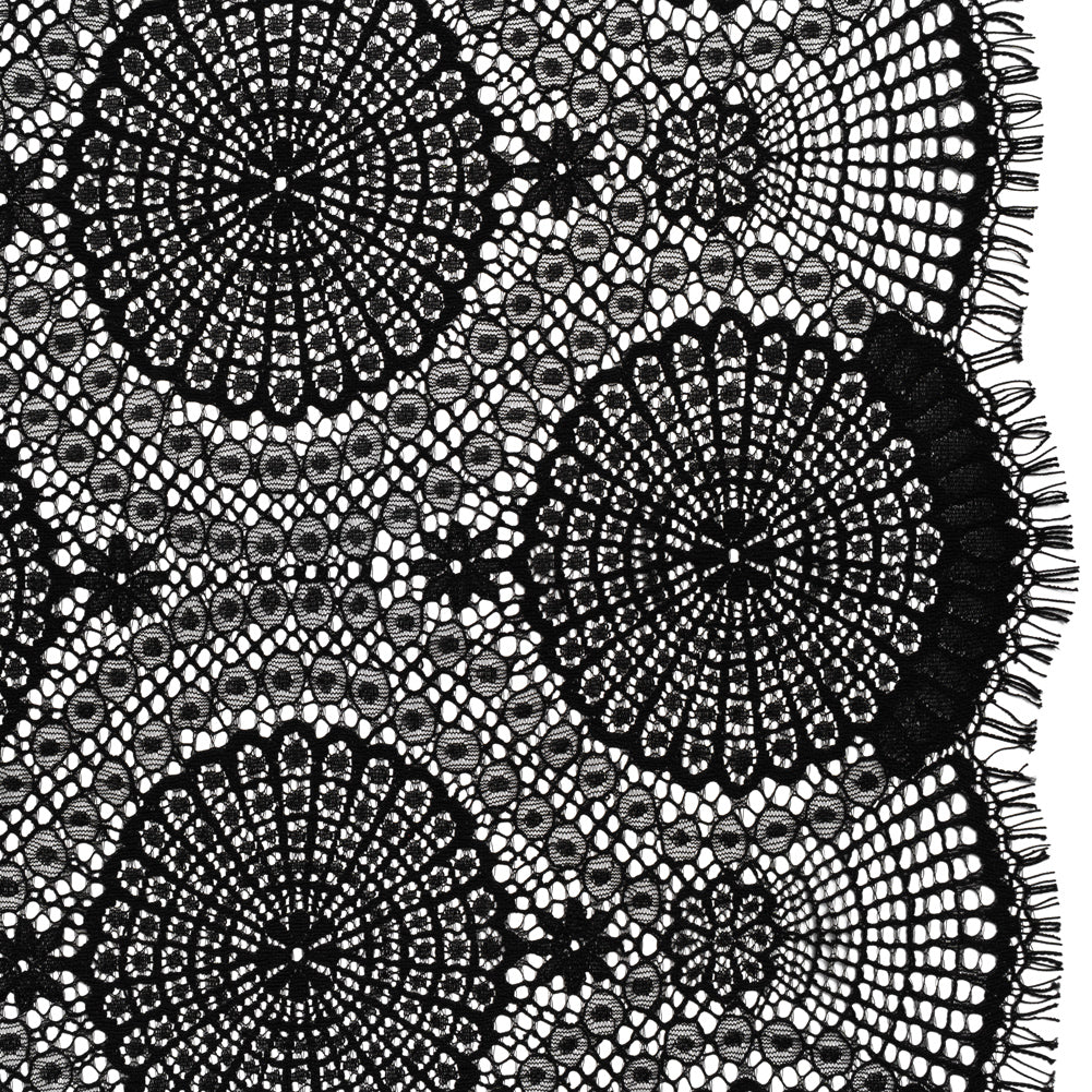 Nylon Raschel Lace Panel with Finished Scalloped Edges - Black Floral Medallions - Joann Fabrics