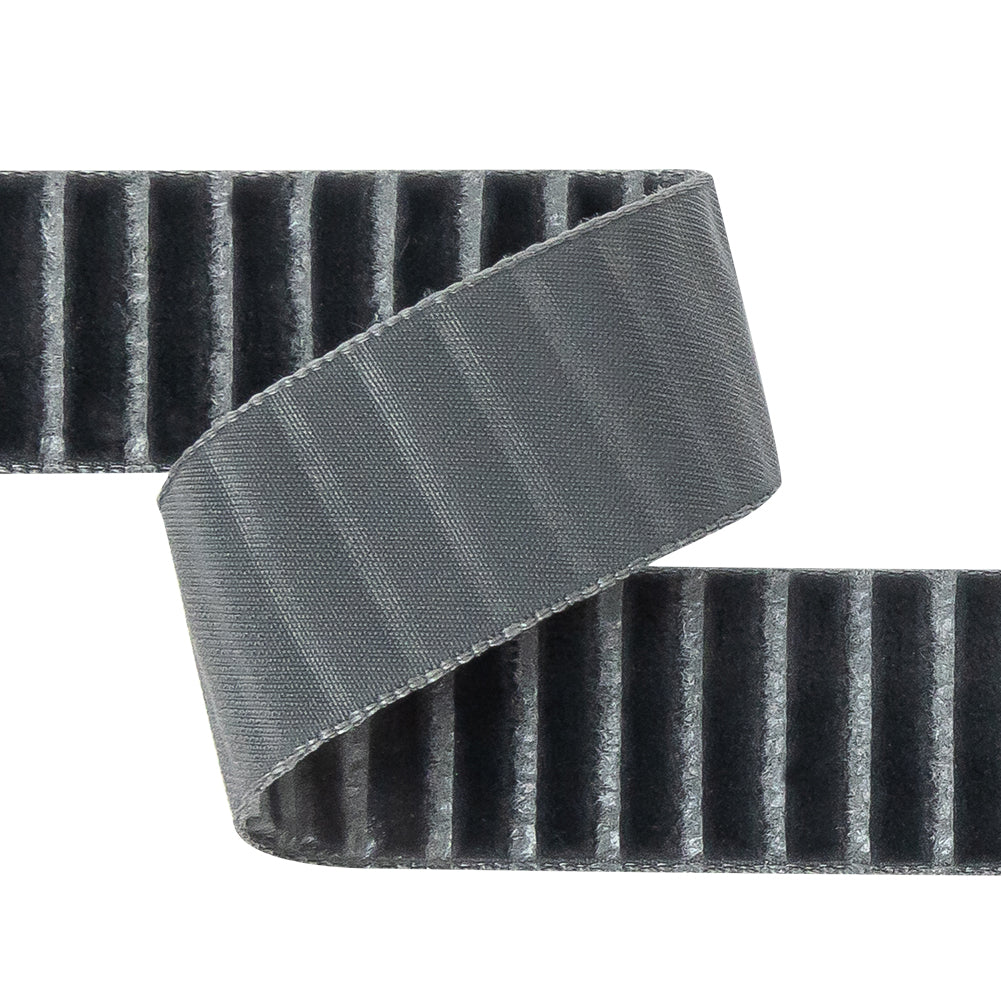 Italian Gray Vertical Stripes Velvet Burnout Trim - 0.875