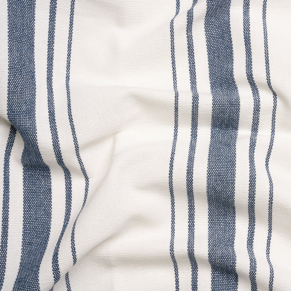 Navy on White Striped Basketweave Cotton Canvas - Joann Fabrics