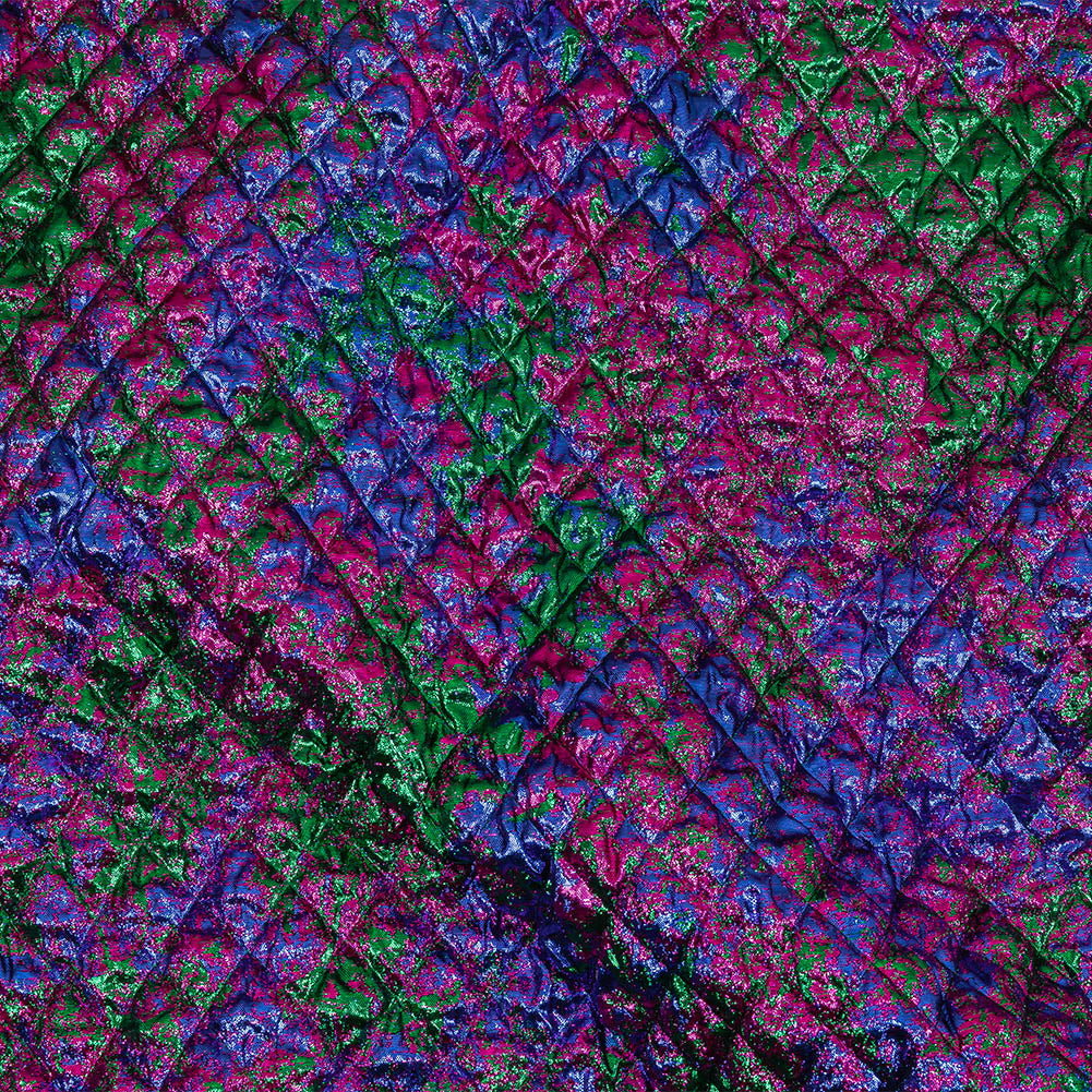 Metallic Green, Blue and Fuchsia Diamond Quilted Luxury Brocade - Joann Fabrics