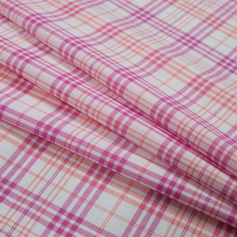Italian Pink and Orange Metallic Plaid Cotton Voile - Joann Fabrics