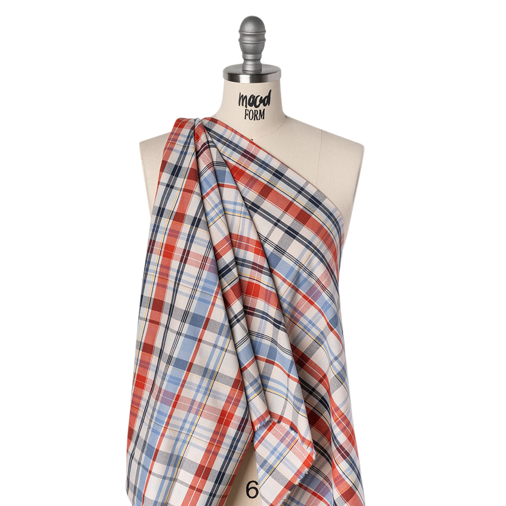 Cotton Oxford Shirting - Cream, Red and Blue Plaid - Deadstock - Joann Fabrics