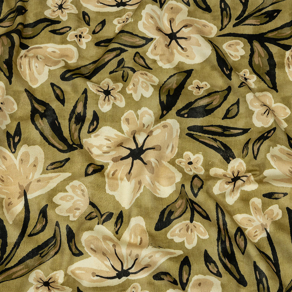 Stretch Cotton Sateen - Light Green Painterly Floral - Green Wildflower Walk Print - Mood Exclusive Rockland Collection - Joann Fabrics