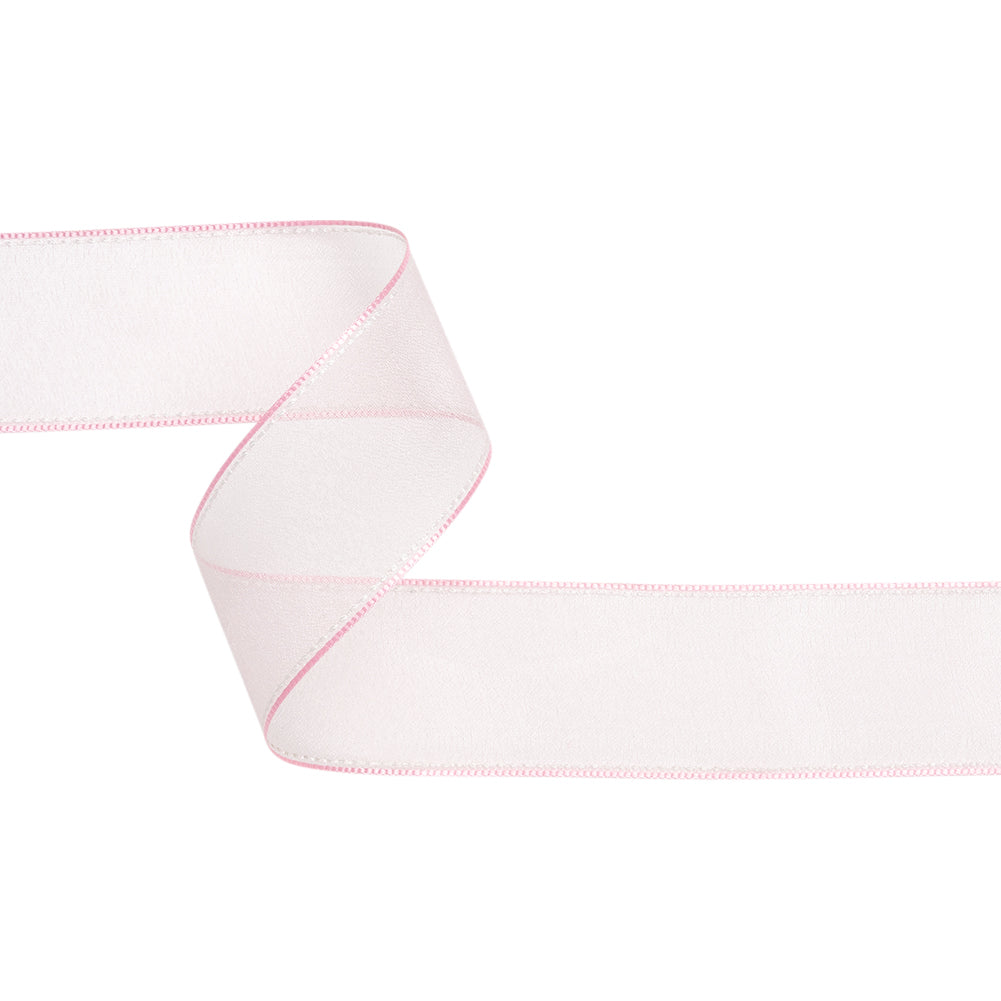 Sheer Ribbon with White Stitched Border - 1.625