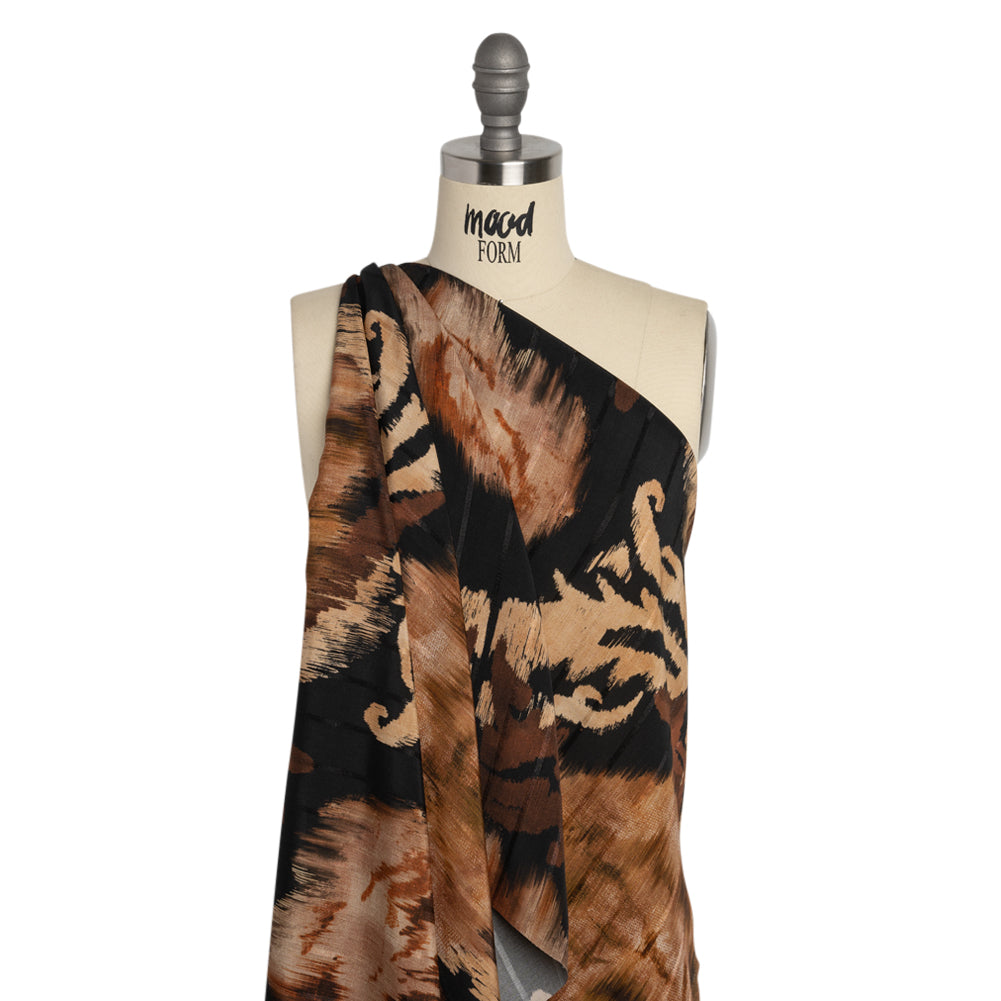 Striped Viscose Jacquard Print - Brown and Black Floral Ikat - Mood Exclusive Some Semblance - Joann Fabrics