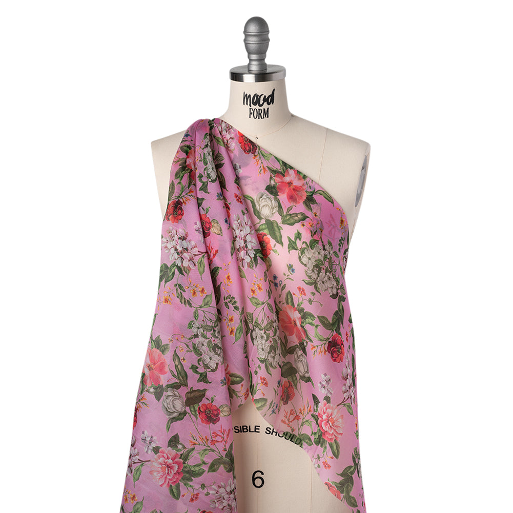Silk Gazar Print Made in Italy - Pink, Green and White Enchanted Florals - Deadstock - Joann Fabrics