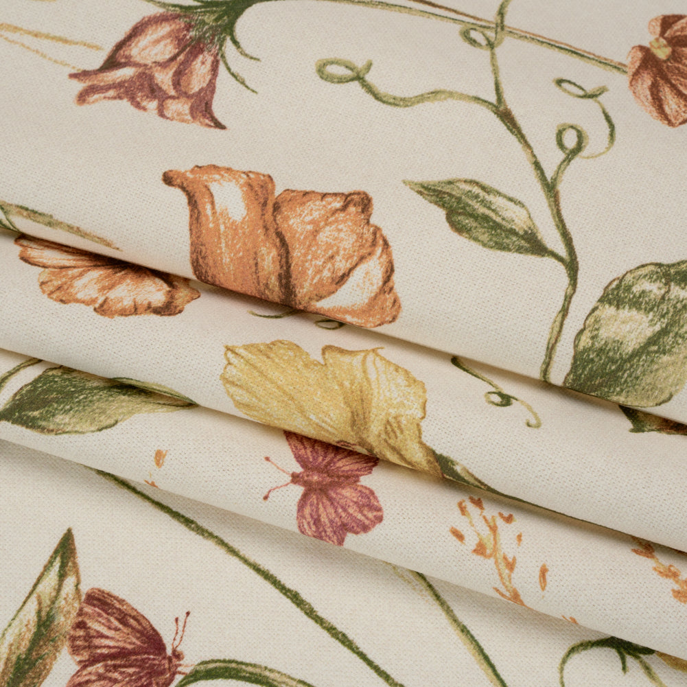 Printed Cotton Canvas - Autumn Flowering Stems and Butterflies - British Imported - Joann Fabrics