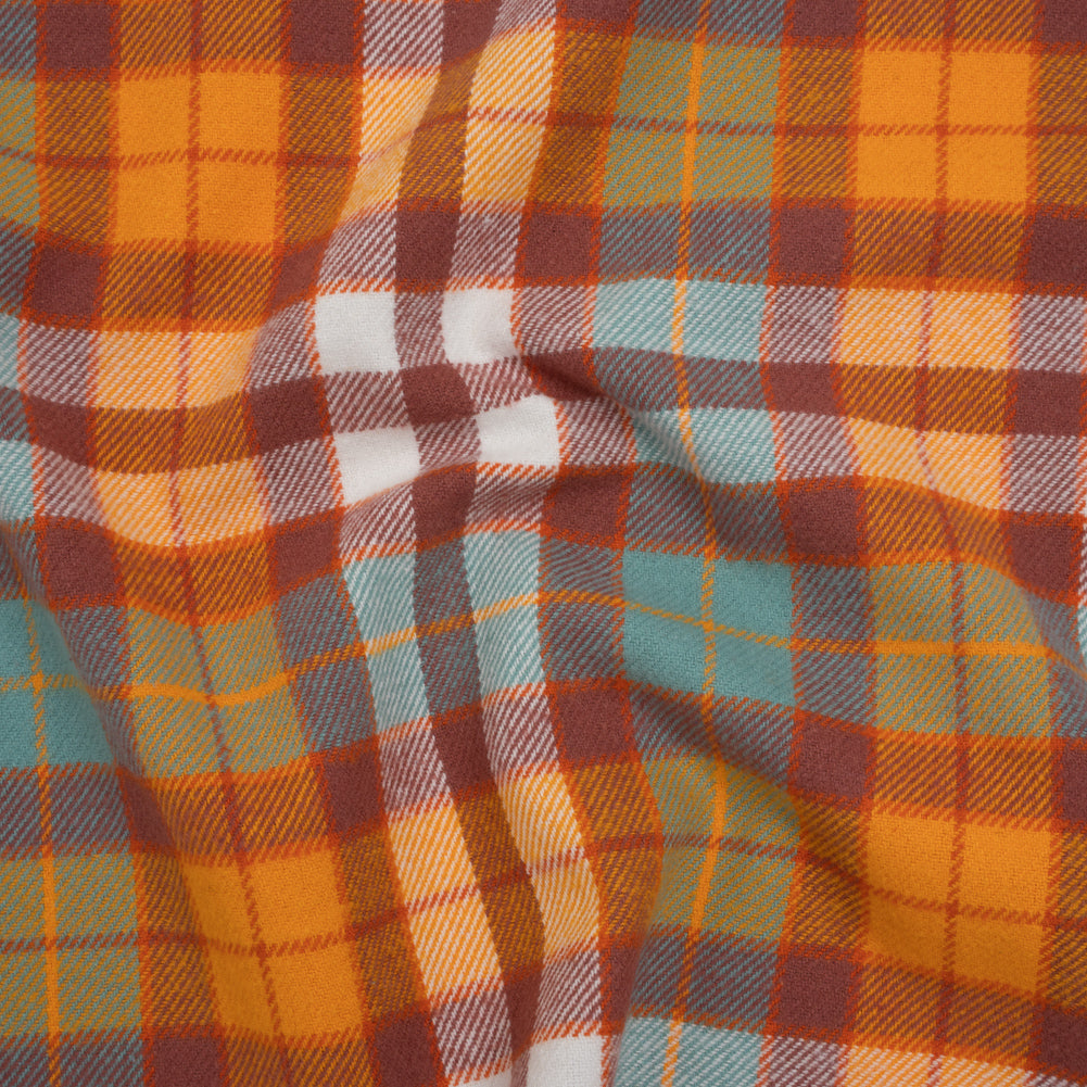 Yarn-Dyed Cotton Twill Flannel - Creamsicle Orange, Sky Blue and Dusty Red Plaid - Deadstock - Joann Fabrics