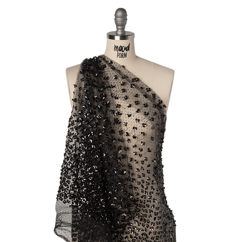 Beaded and Sequined Lace Netting - Silver and Black Floral Gradients - Joann Fabrics
