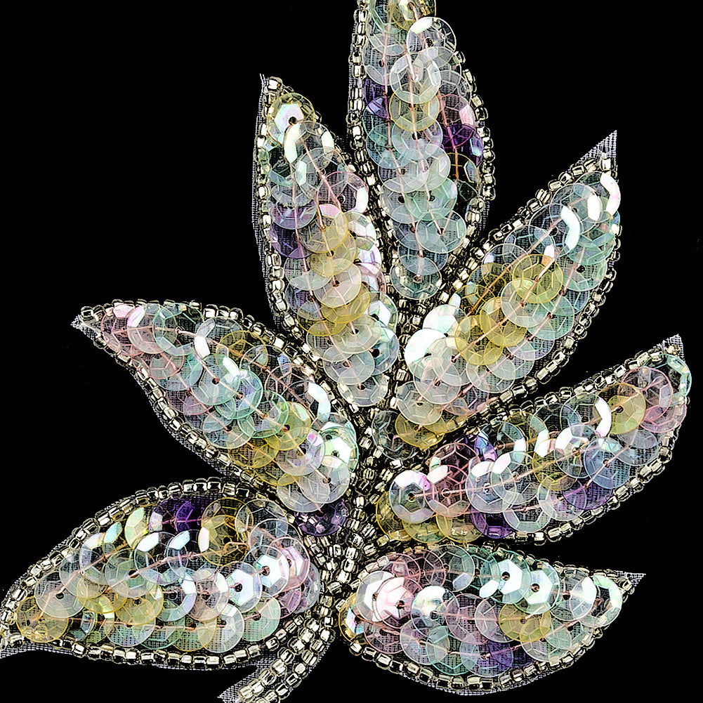 Vintage Crystal Iris Pastel Sequins and Silver-lined Beaded Leaf Applique - 4