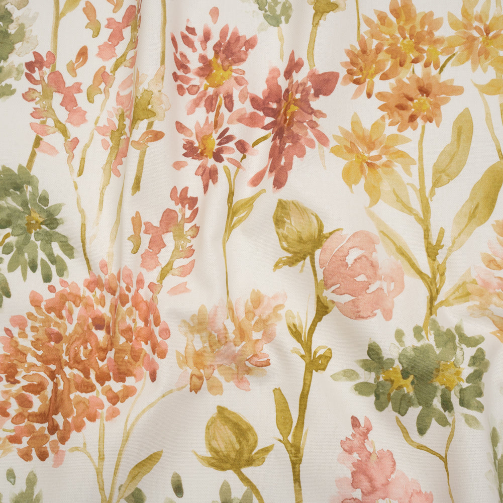 Printed Cotton Canvas - Sienna Blooming Watercolor Garden - British Imported - Joann Fabrics
