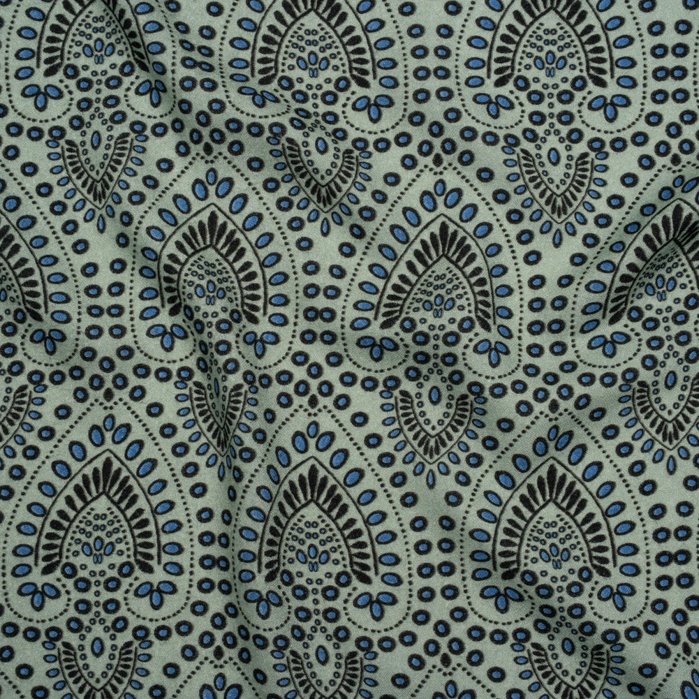 Viscose Crepe - Aqua, Blue and Black Anthemion Paisley - Mood Exclusive Gilded Garland Print - Joann Fabrics