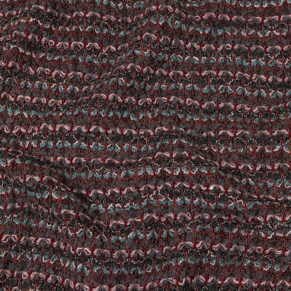 Italian Pink, Gray and Porcelain Striped Boucle Blended Wool Sweater Knit with Clear Baby Sequins - Joann Fabrics