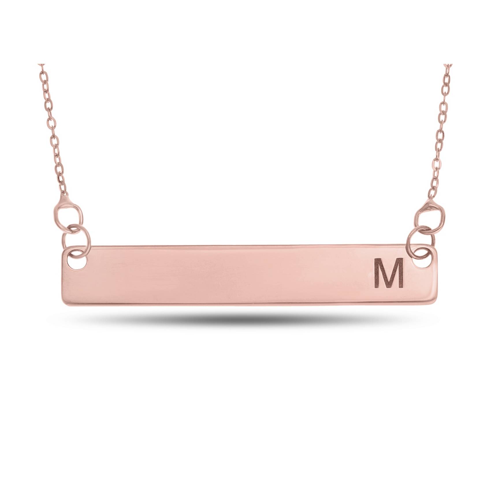 Personalized 10K Rose Gold Horizontal Bar Single Initial Necklace, 18