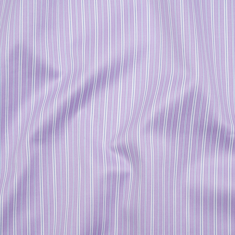 Cotton Twill Shirting Made in Italy - Lavender, White and Navy Stripes - Deadstock - Joann Fabrics