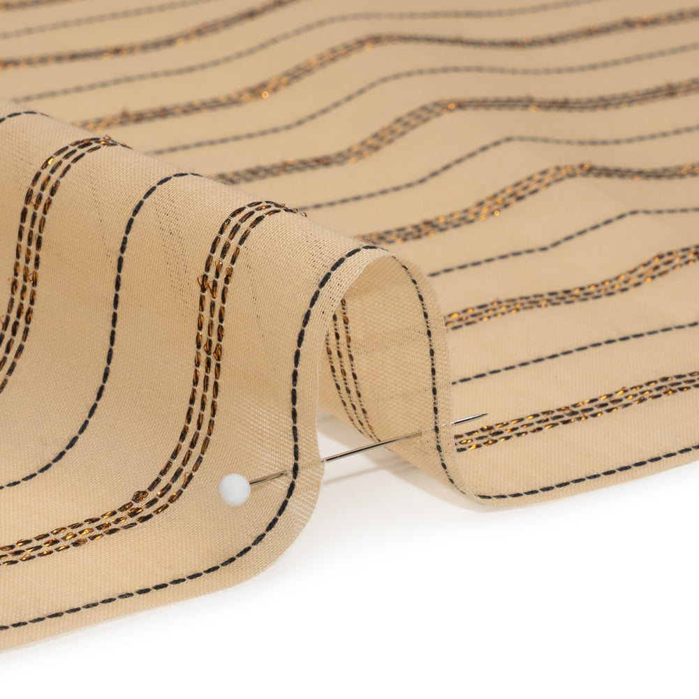 Famous Australian Designer Buff, Black and Metallic Copper Striped Cotton Voile - Joann Fabrics