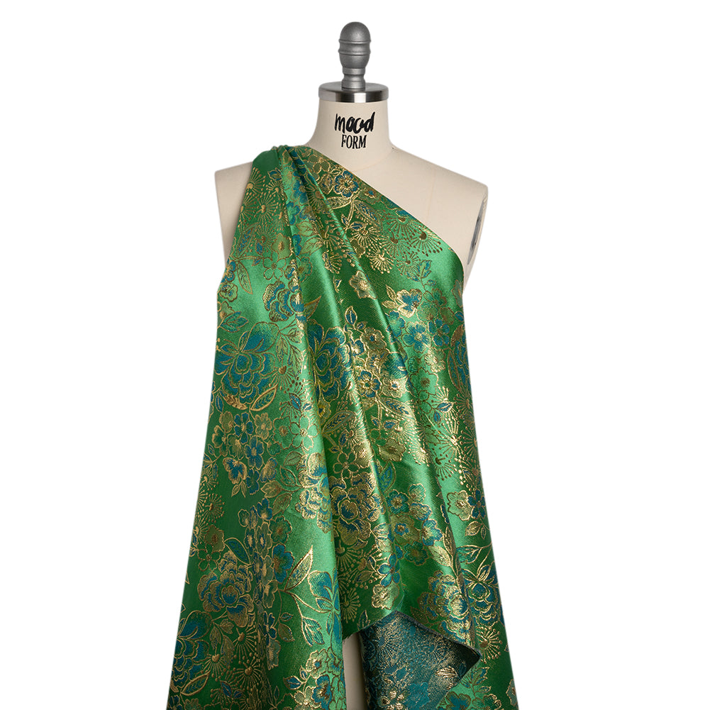 Metallic Brocade - Emerald Green, Teal and Gold Flower Garden - Joann Fabrics