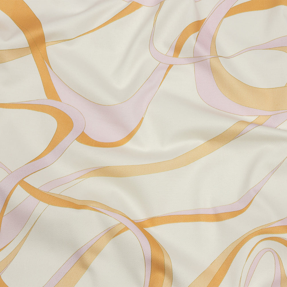 Stretch Cotton Sateen - White, Orange and Lavender Ribbons - Free Spirit Print - Mood Exclusive Groove Collection - Joann Fabrics