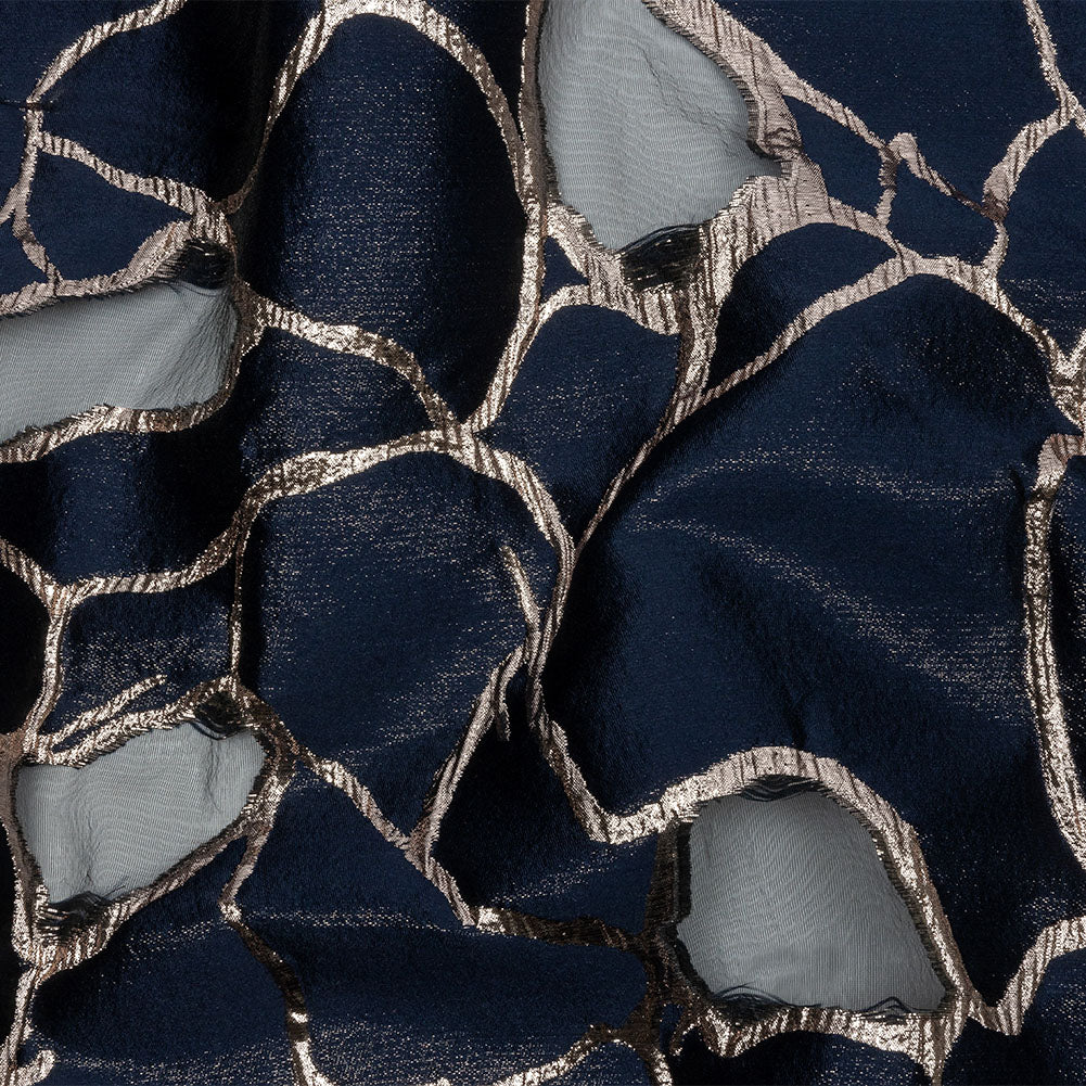 Metallic Rose Gold and Navy Abstract Luxury Burnout Brocade - Joann Fabrics
