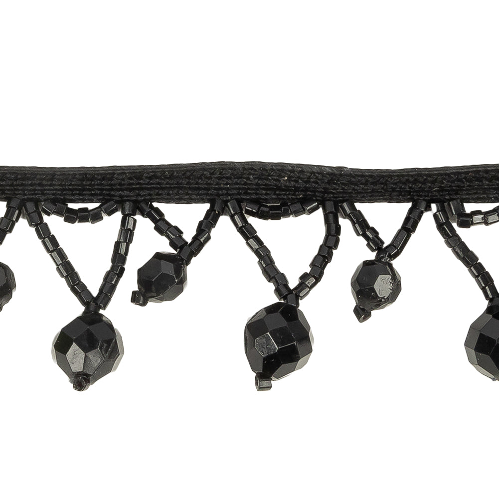 Vintage Black Faceted and Chop Beaded Fringe - 1.375