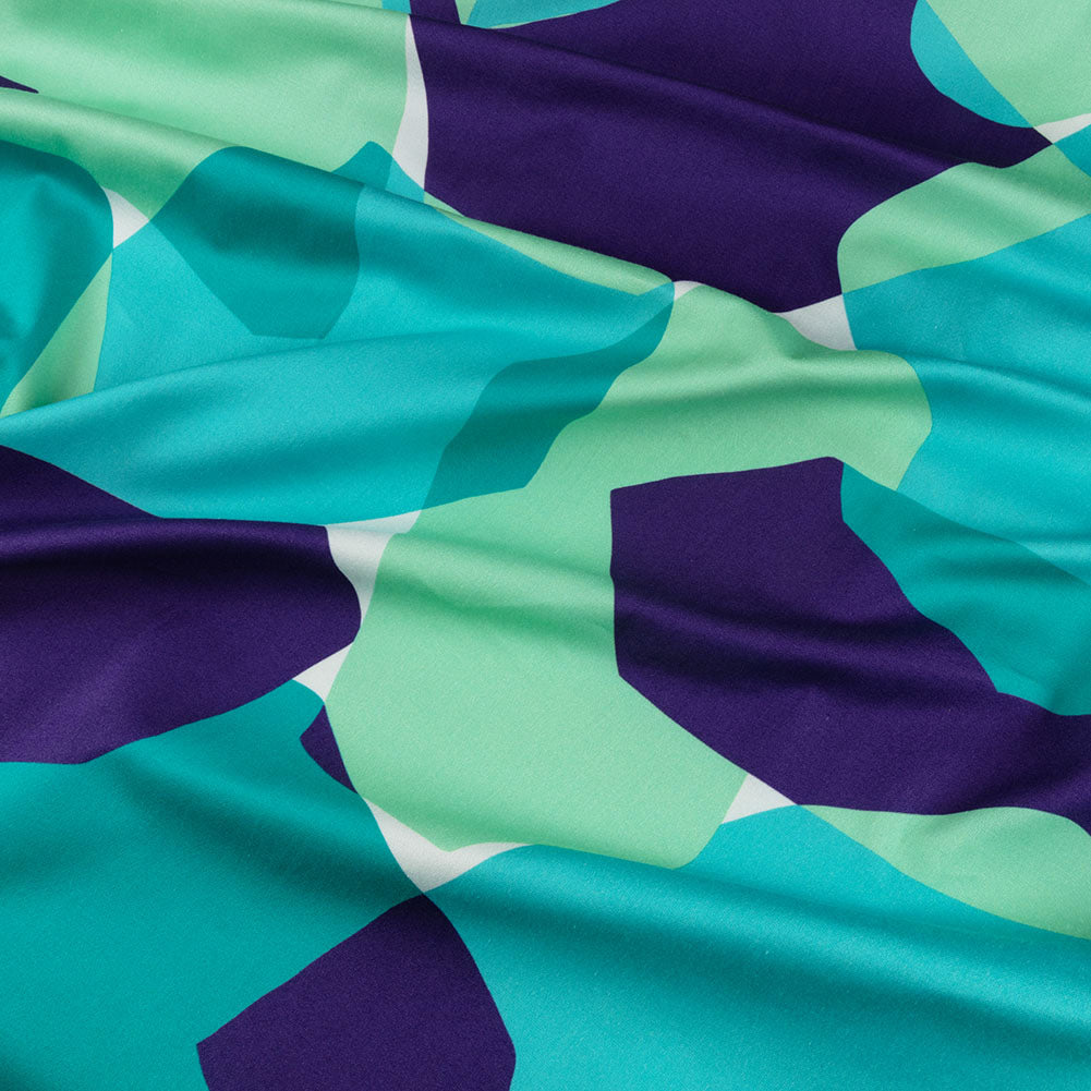 Stretch Cotton Sateen - Lime and Turquoise Geometric Gems - Midnight Train to Georgia Print - Mood Exclusive Yesterday Collection - Joann Fabrics