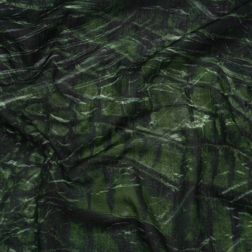Crinkled Cotton Gauzy Woven - Dark Green and Black Abstract - Mood Exclusive Babbling Brook Print - Joann Fabrics