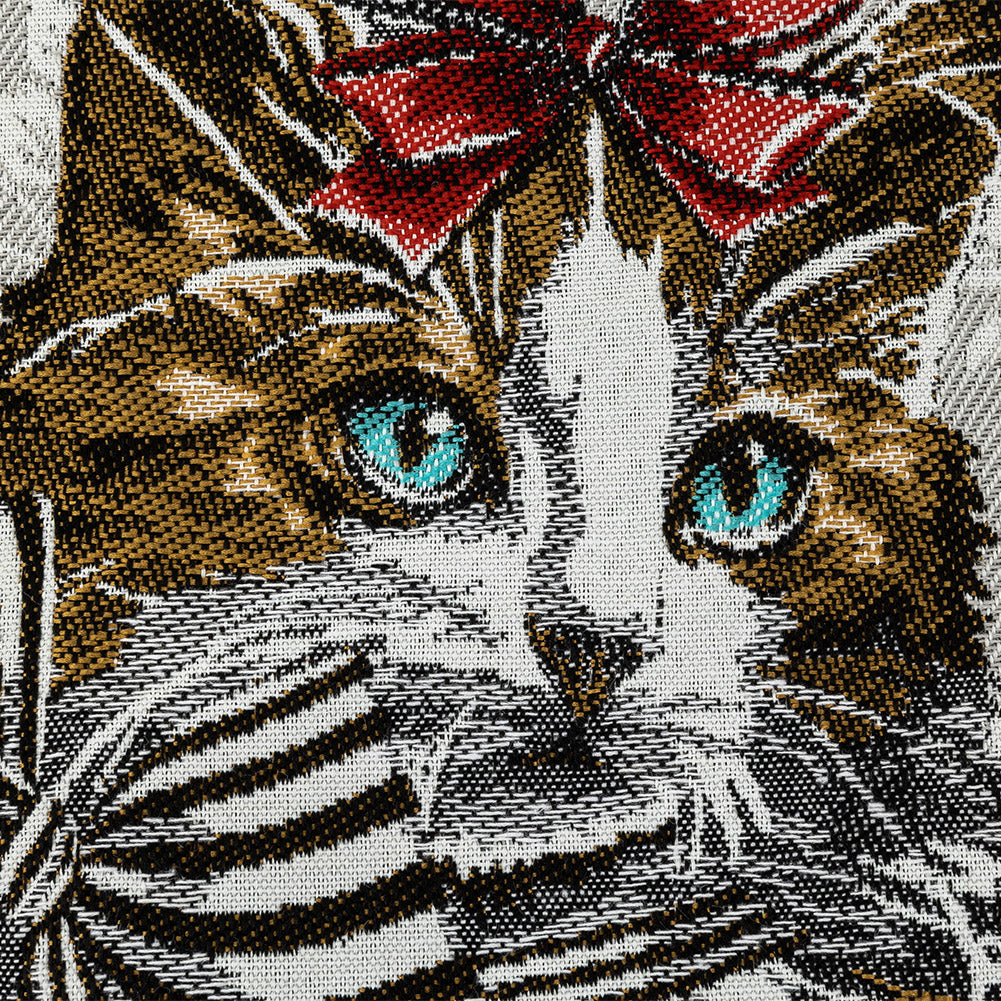 French Pearl and Gray Posed with a Bow Cotton Blend Oversized Square Patch - 18.875