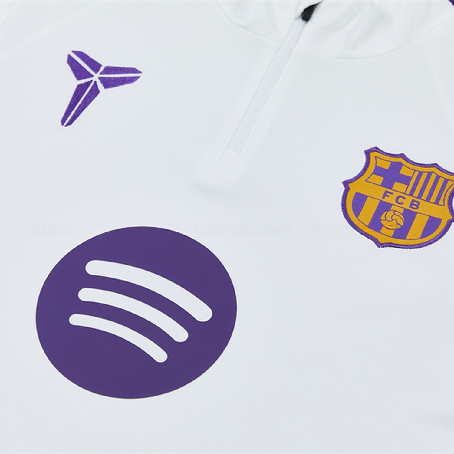 Barcelona 26-27 Purple Trim Long Sleeve Training Set - White Top & Black Pants - UnitedFutballJersey