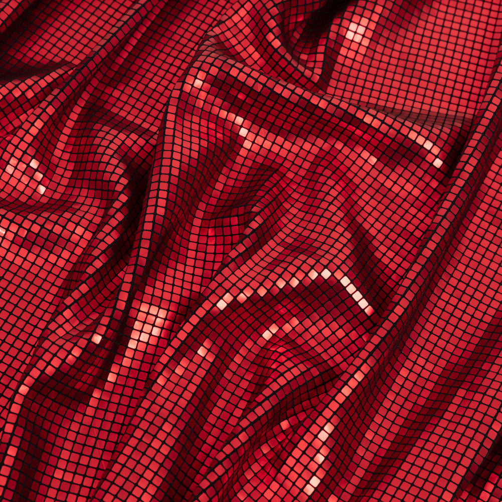 Squares Foiled Stretch Polyester Knit - Red and Metallic Black - Heidi Collection - Joann Fabrics