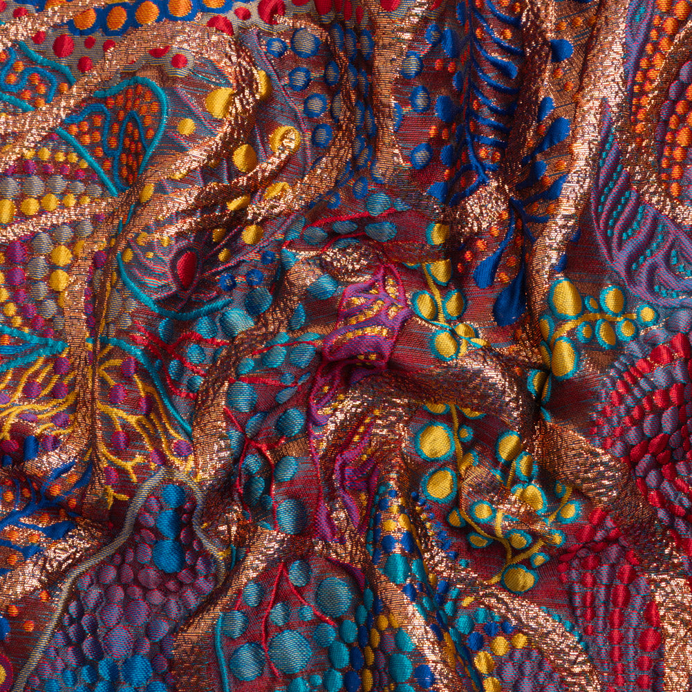 Metallic Copper, Blue and Red Organic Flow Luxury Brocade - Joann Fabrics