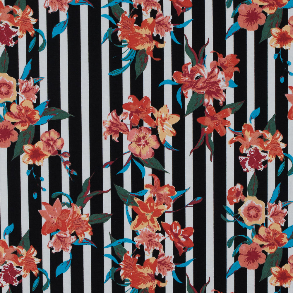 Black/Multicolored Striped Floral Cotton Poplin - Joann Fabrics