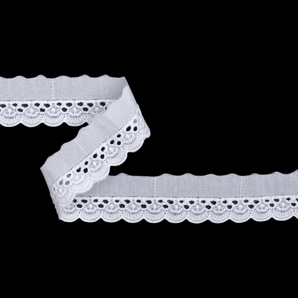 Cotton and Polyester Embroidered Eyelet Lace Trim with One Finished Scalloped Edge - 1.25