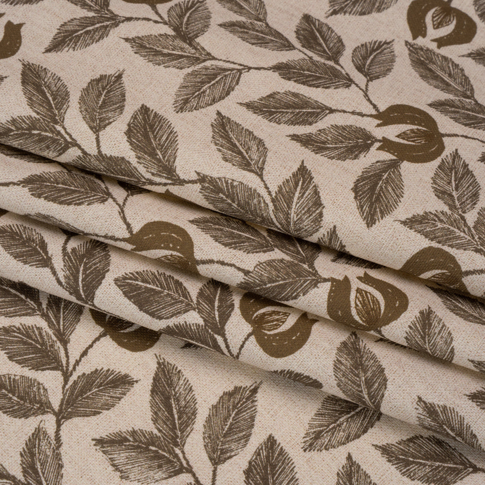 Printed Cotton Canvas - Walnut Budding Flowers and Leaves - British Imported - Joann Fabrics