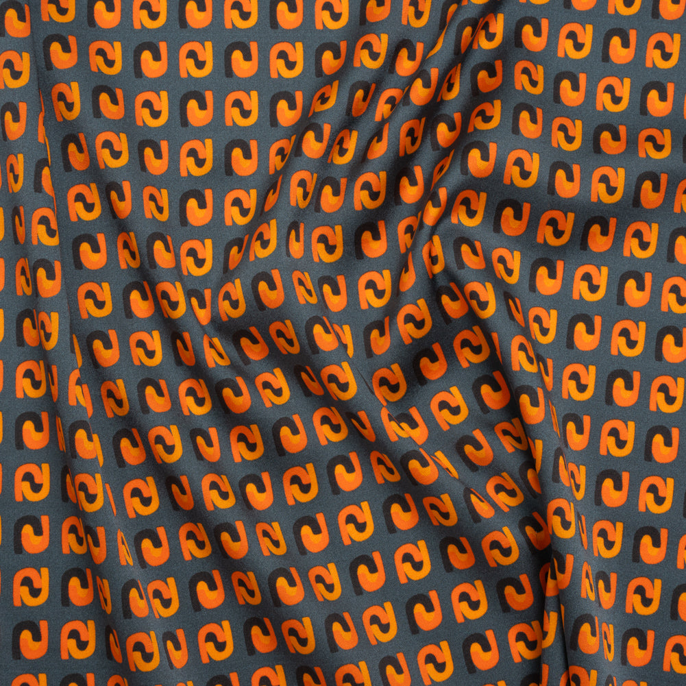 Stretch Silk Charmeuse Print - Steel, Black and Orange Geometric - Deadstock - Joann Fabrics
