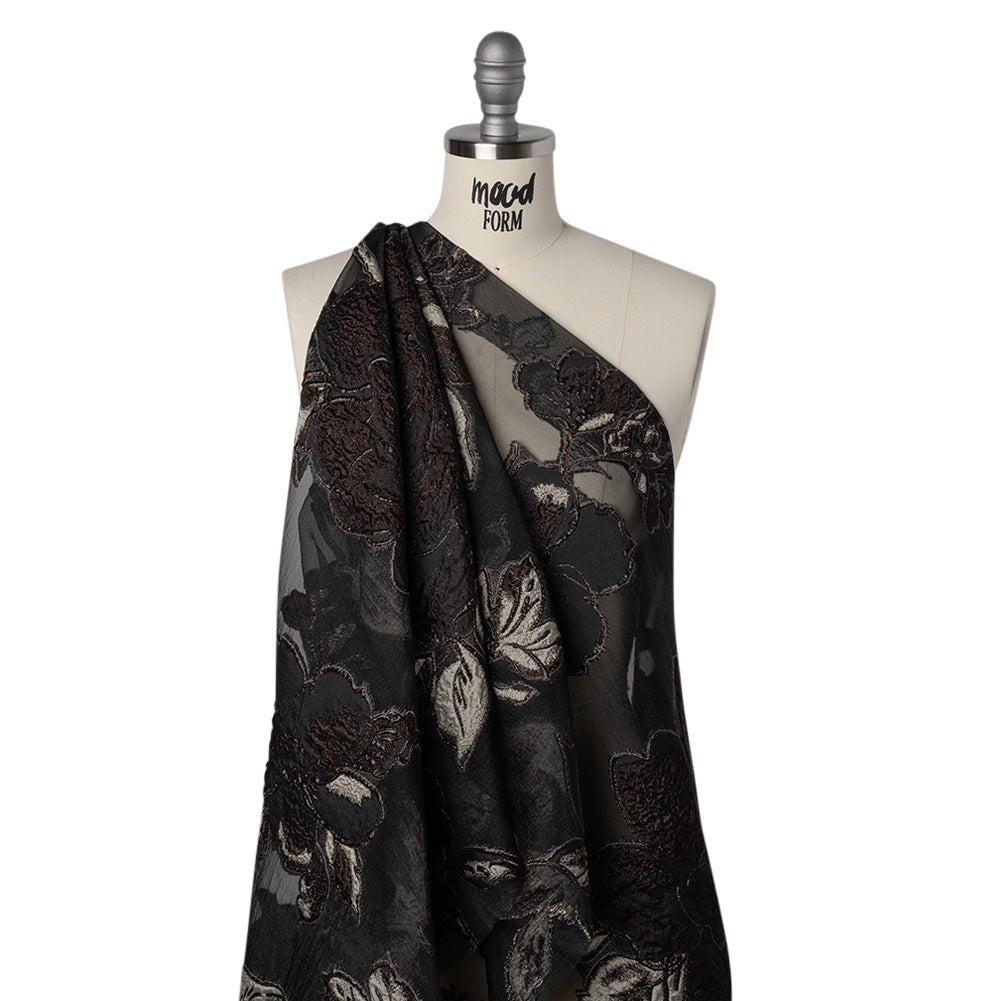 Metallic Polyester and Acetate Burnout Brocade - Beige, Dark Brown and Black Rose Garden - Joann Fabrics