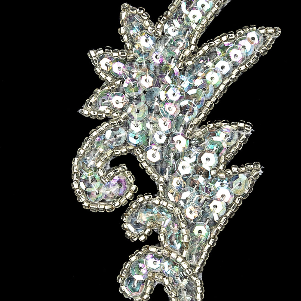 Vintage Crystal Iris Sequins and Silver-lined Seed Beaded Leaf Applique - 3.75