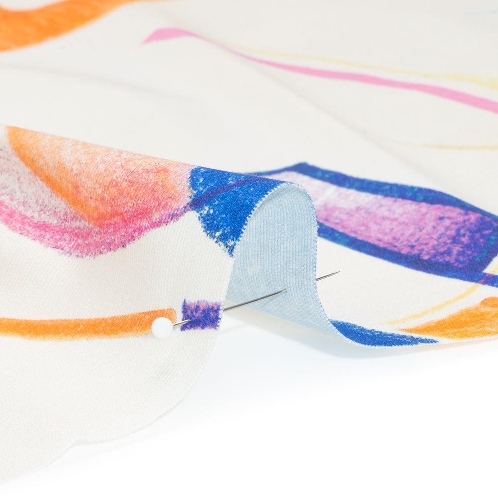 Stretch Cotton Canvas Print - White, Blue and Orange Abstract - Mood Exclusive Kandinsky Craze - Joann Fabrics