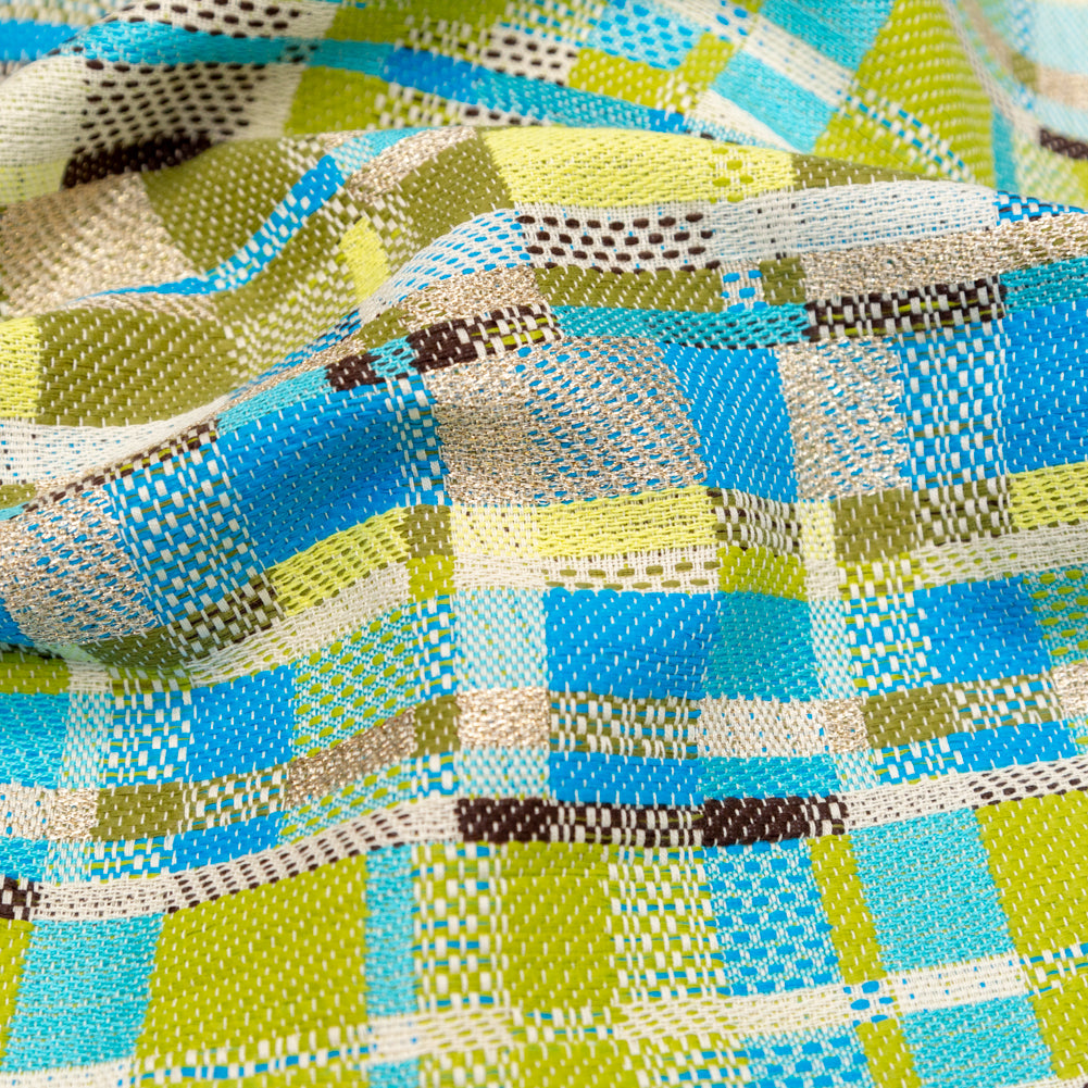 Blue, Green and Metallic Silver Color-Blocked Tweed - Joann Fabrics